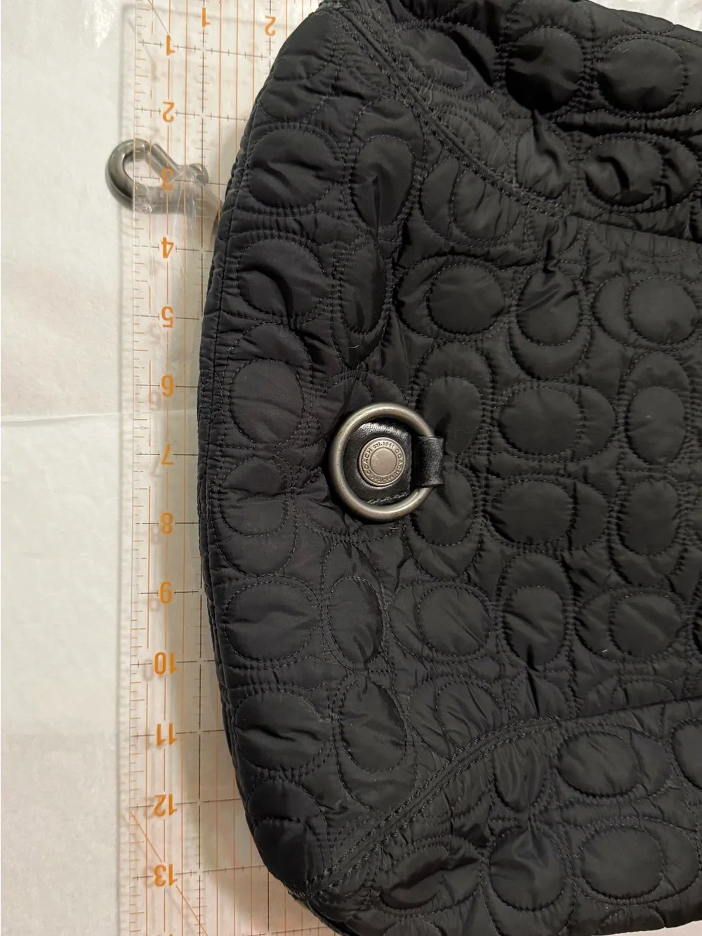 Coach Signature Quilted Fur Trim Hobo Shoulder Bag Black Nylon Leather - Picture 4 of 7